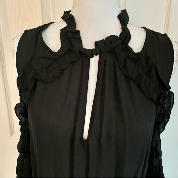 IRO Hanie cold-shoulder ruffled gauze mini dress Black FR 42 / US 10 MSRP $360 - Picture 8 of 12